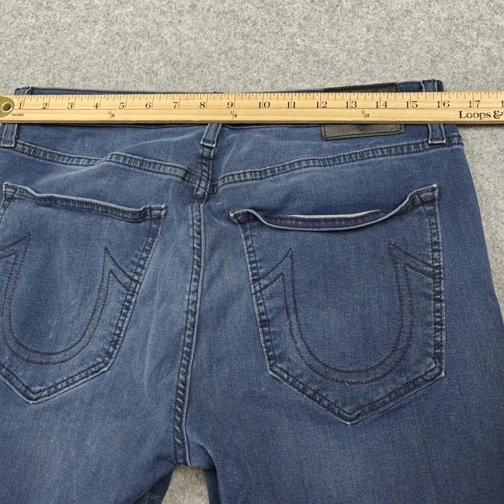 True Religion Rocco‎ Moto Jeans Mens 34x32 Blue Wash Slim Skinny Biker Denim